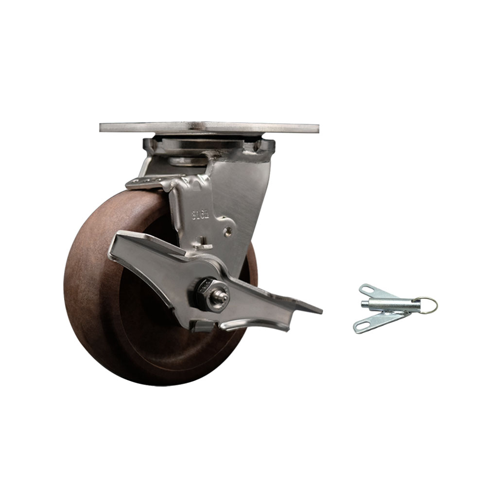 316 Stainless Steel Heavy Duty Swivel Top Plate Caster with Top Lock Brake and Bolt on Swivel Lock and 5 Inch High Temperature Glass Filled Nylon Wheel - 1,000lbs. Capacity/Caster-Service Caster Brand — photo 1