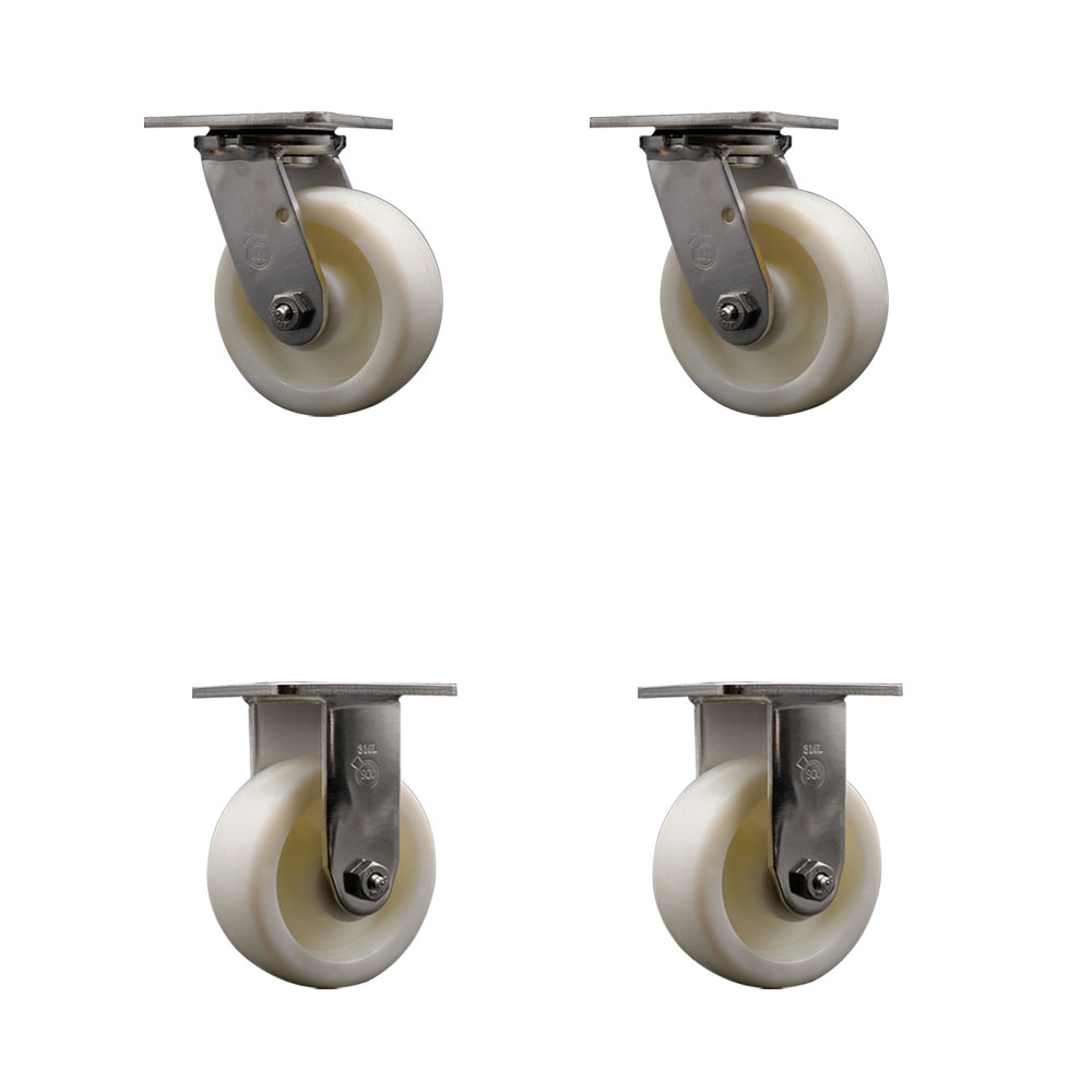 316 Stainless Steel Heavy Duty Swivel Caster Set of 4 with 5 Inch Nylon Wheels and Delrin Bearings - Includes 2 Swivel and 2 Rigid - 3,600 lbs. Total Capacity - Service Caster Brand — photo 1