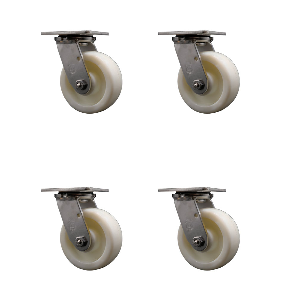316 Stainless Steel Heavy Duty Swivel Caster Set of 4 with 5 Inch Nylon Wheels - Includes 4 Swivel - 3,600 lbs. Total Capacity - Service Caster Brand — photo 1