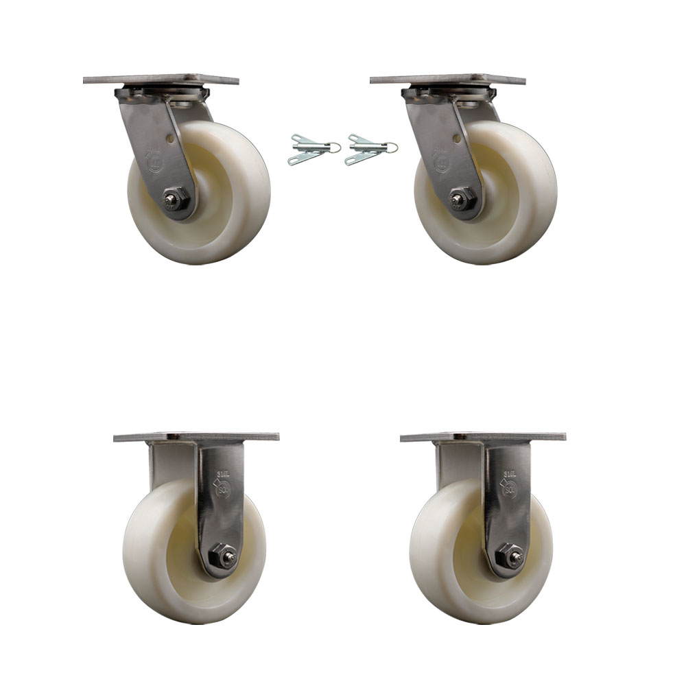 316 Stainless Steel Heavy Duty Swivel Caster Set of 4 with 5 Inch Nylon Wheels and Ball Bearings - Includes 2 Swivel with Bolt on Swivel Locks and 2 Rigid - Service Caster Brand — photo 1