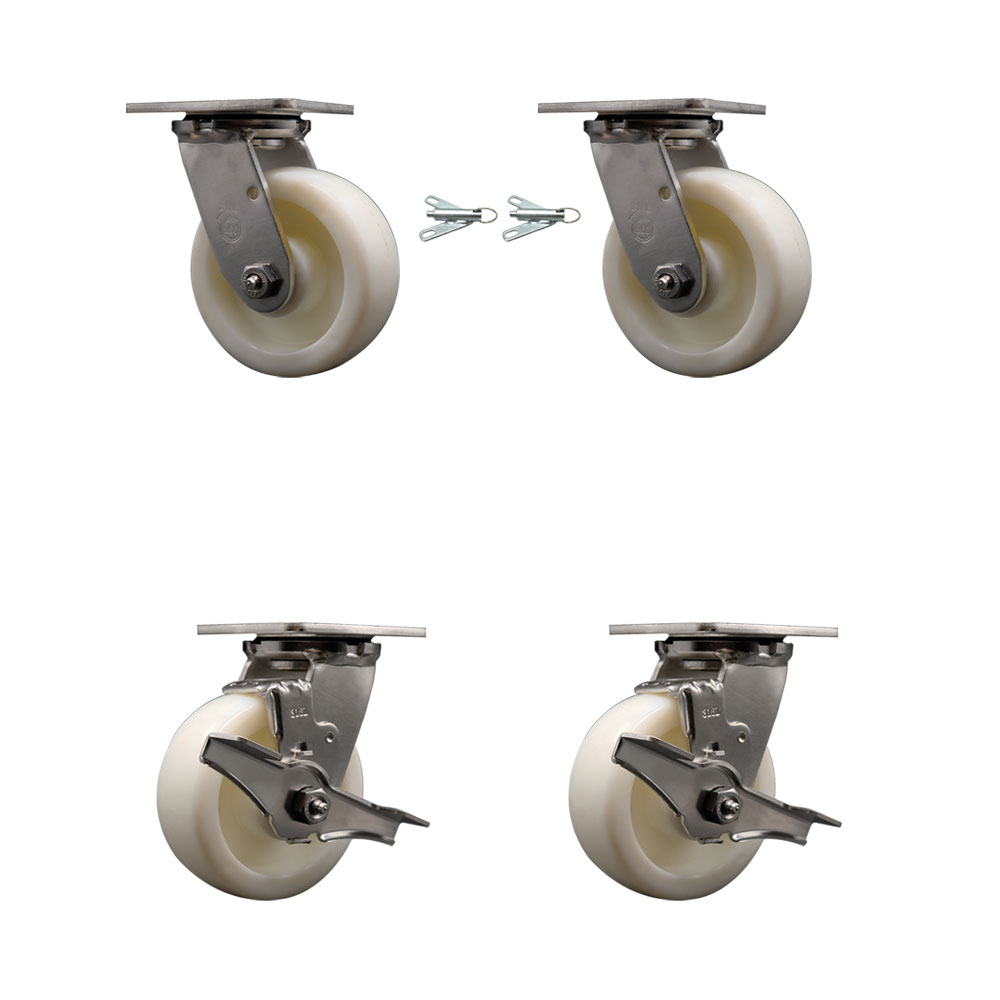 316 Stainless Steel Heavy Duty Swivel Caster Set with 5 Inch Nylon Wheels and Ball Bearings - Includes 2 Swivel with Bolt on Swivel Locks and 2 Swivel with Brakes - Service Caster Brand — photo 1