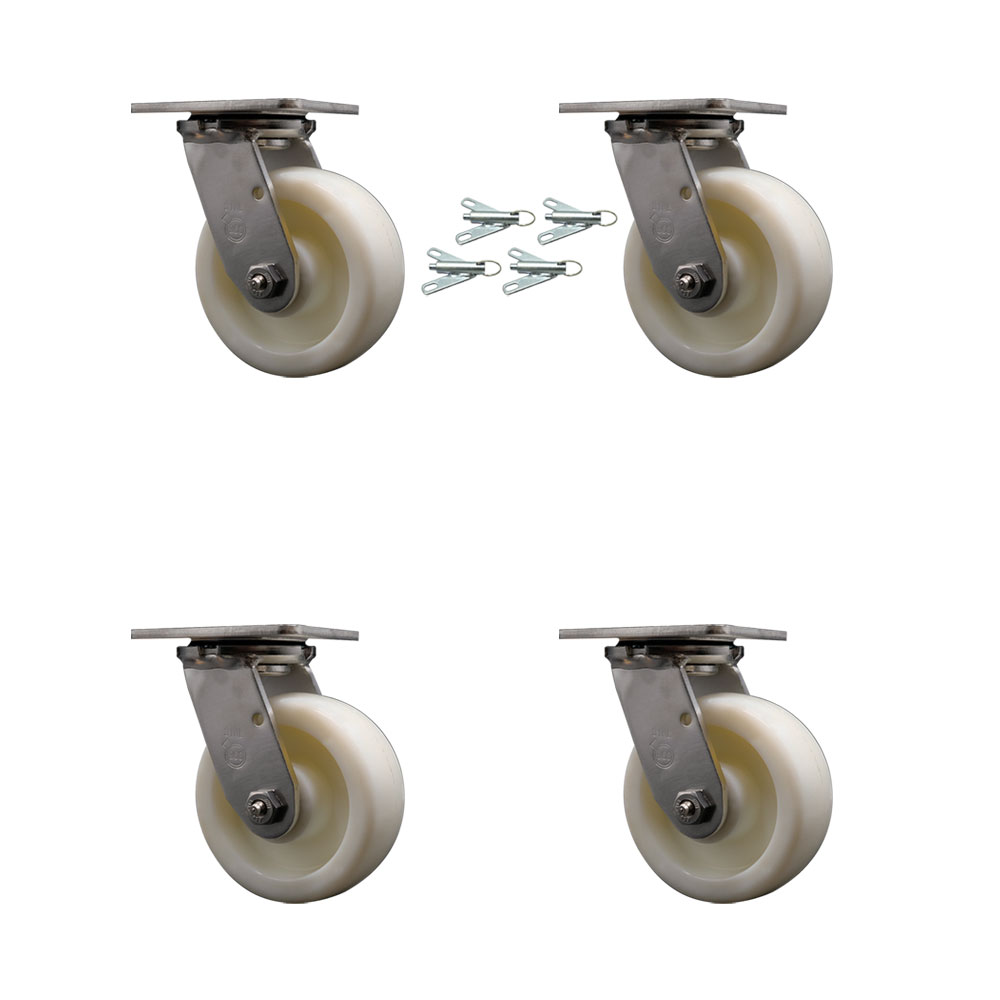 316 Stainless Steel Heavy Duty Swivel Caster Set of 4 with 5 Inch Nylon Wheels and Delrin Bearings - Includes 4 Swivel with Bolt on Swivel Locks - Service Caster Brand — photo 1