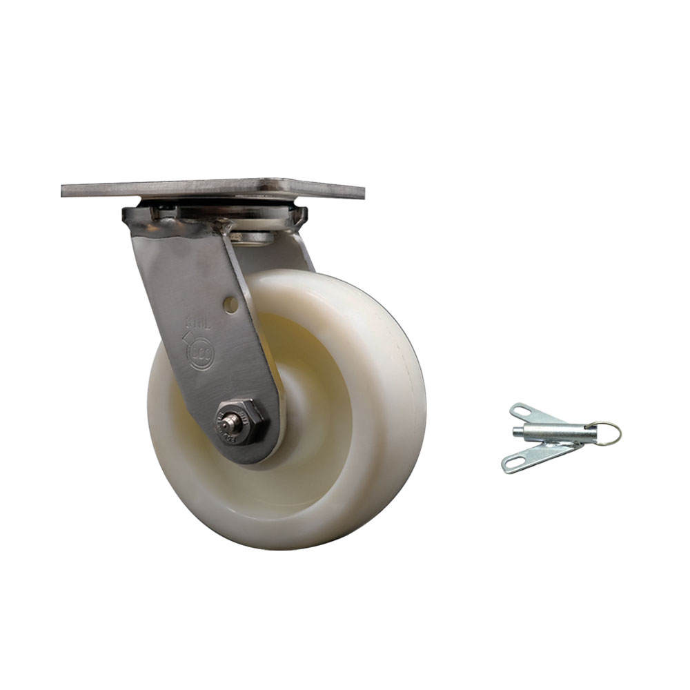 316 Stainless Steel Heavy Duty Swivel Top Plate Caster with Bolt on Swivel Lock and 5 Inch  Nylon Wheel - 900 lbs. Capacity/Caster - Service Caster Brand — photo 1