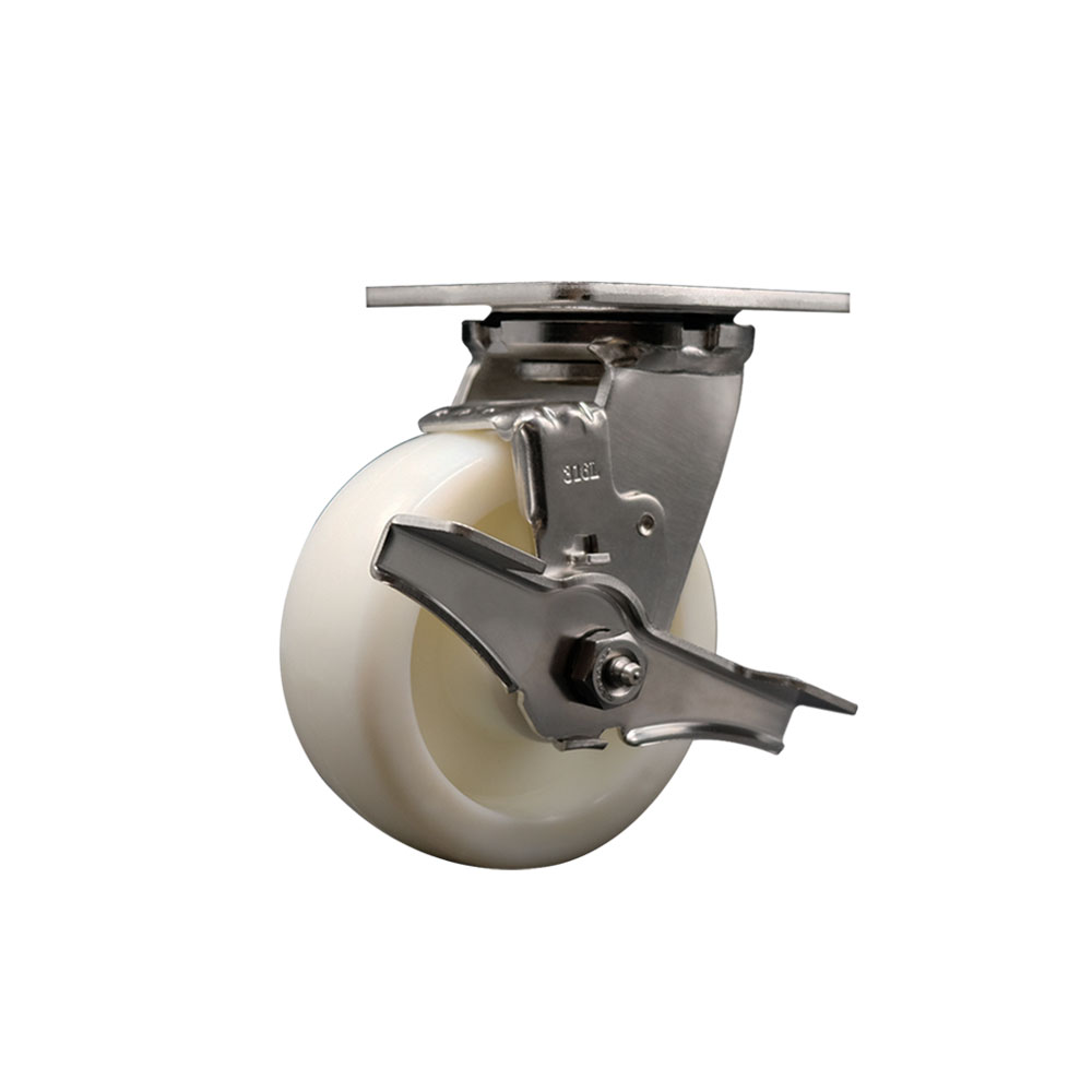 316 Stainless Steel Heavy Duty Swivel Top Plate Caster with Top Lock Brake and 5 Inch Nylon Wheel with Ball Bearings - 900 lbs. Capacity/Caster - Service Caster Brand — photo 1