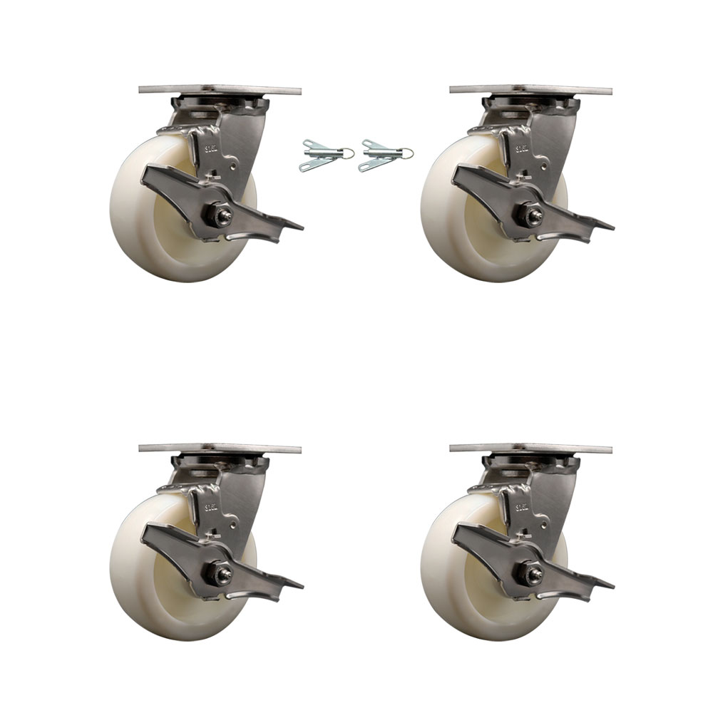 316 Stainless Steel Heavy Duty Swivel Caster Set with 5 Inch  Nylon Wheels - Includes 2 Swivel with Brakes and Bolt on Swivel Locks and 2 Swivel with Brakes - Service Caster Brand — photo 1