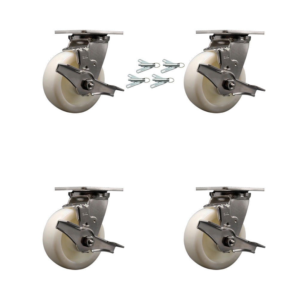 316 Stainless Steel Heavy Duty Swivel Caster Set of 4 with 5 Inch Nylon Wheels and Ball Bearings - Includes 4 Swivel with Top Lock Brakes and Bolt on Swivel Locks - Service Caster Brand — photo 1