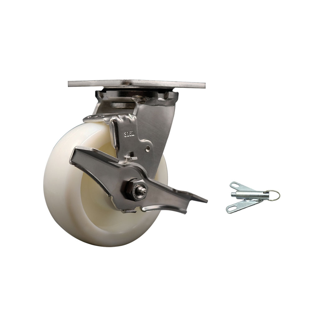 316 Stainless Steel Heavy Duty Swivel Top Plate Caster with Top Lock Brake and Bolt on Swivel Lock and 5 Inch Nylon Wheel with Delrin Bearings - Service Caster Brand — photo 1