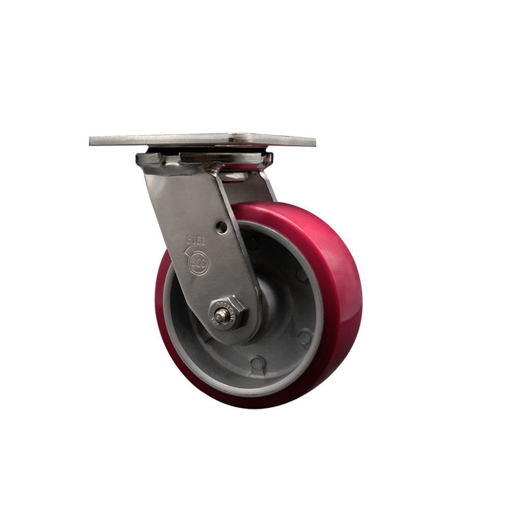 316 Stainless Steel Heavy Duty Swivel Top Plate Caster with 5 Inch Polyurethane on Aluminum Wheel - 900 lbs. Capacity/Caster - Service Caster Brand — photo 1