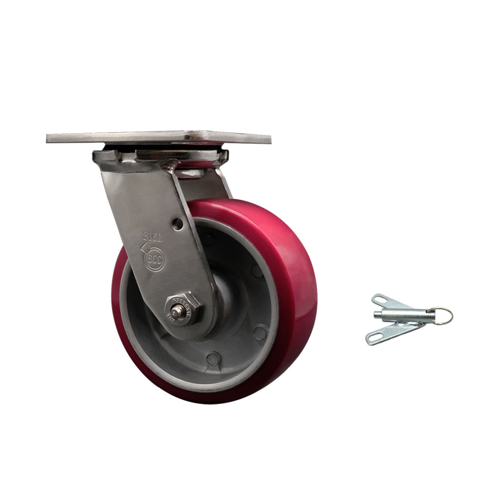 316 Stainless Steel Heavy Duty Swivel Top Plate Caster with Bolt on Swivel Lock and 5 Inch Polyurethane on Aluminum Wheel - 900 lbs. Capacity/Caster - Service Caster Brand — photo 1