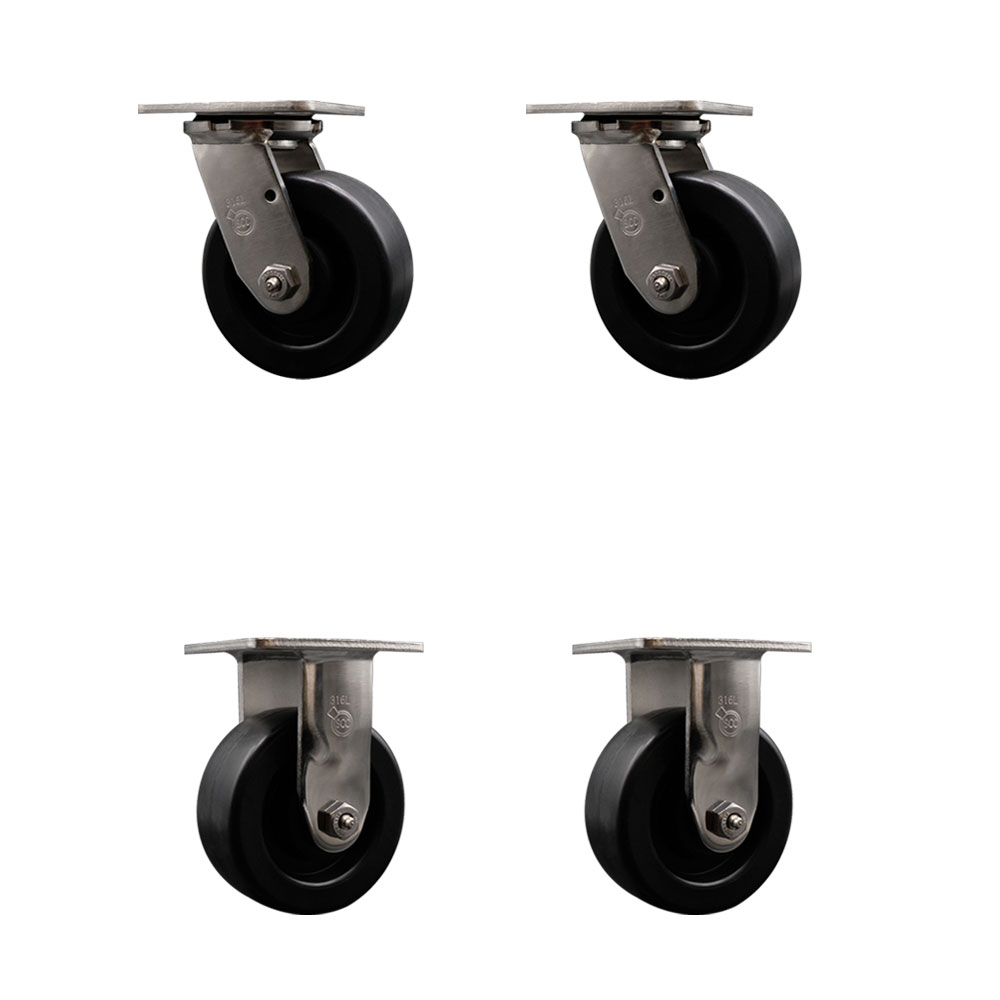 316 Stainless Steel Heavy Duty Swivel Caster Set of 4 with 5 Inch Polyolefin Wheels and Ball Bearings - Includes 2 Swivel and 2 Rigid - 2,600 lbs. Total Capacity - Service Caster Brand — photo 1