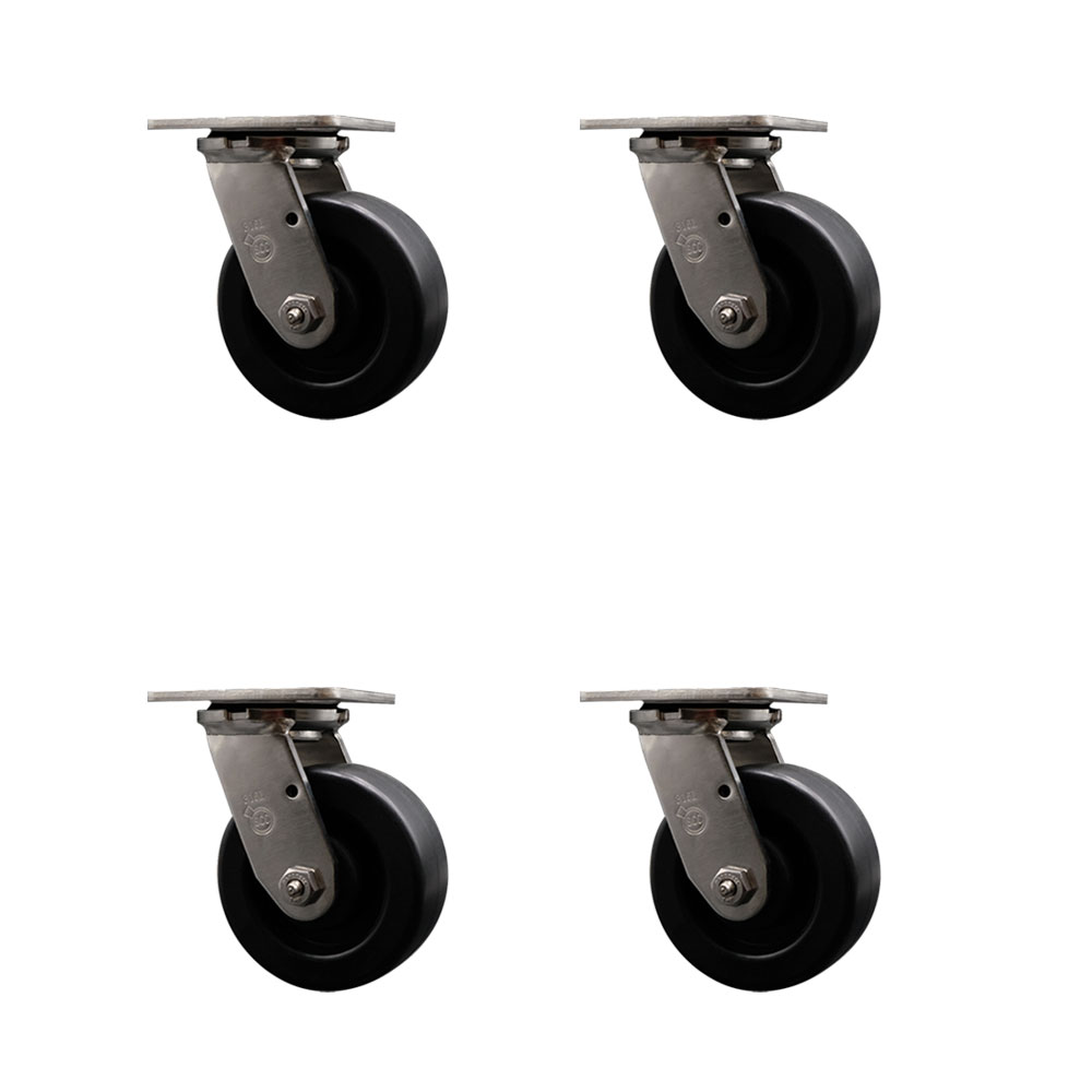 316 Stainless Steel Heavy Duty Swivel Caster Set of 4 with 5 Inch Polyolefin Wheels and Delrin Bearings - Includes 4 Swivel - 2,600 lbs. Total Capacity - Service Caster Brand — photo 1