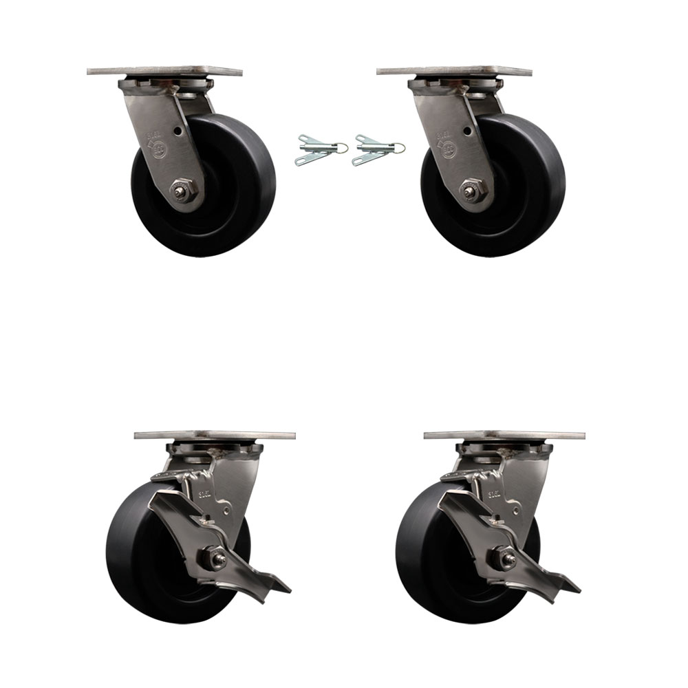 316 Stainless Steel Heavy Duty Swivel Caster Set with 5 Inch Polyolefin Wheels and Ball Bearings - Includes 2 Swivel with Bolt on Swivel Locks and 2 Swivel with Brakes - Service Caster Brand — photo 1