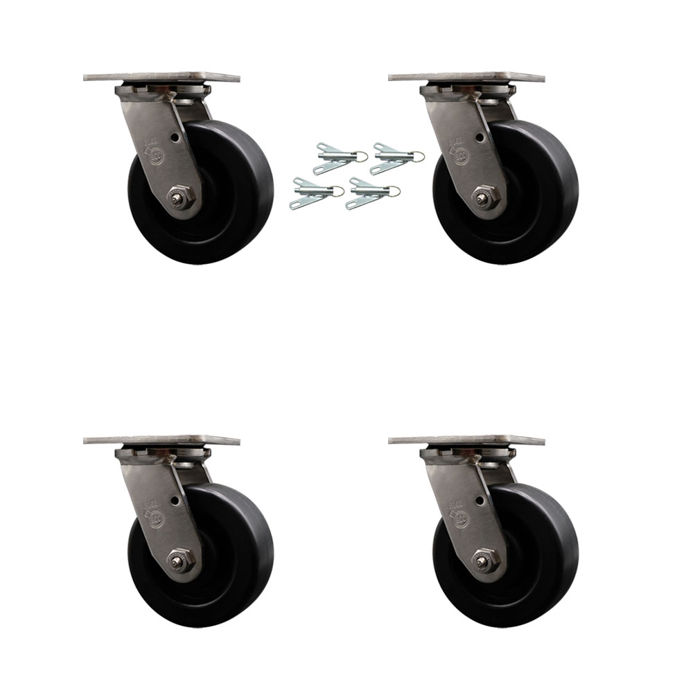 316 Stainless Steel Heavy Duty Swivel Caster Set of 4 with 5 Inch Polyolefin Wheels - Includes 4 Swivel with Bolt on Swivel Locks - 2,600 lbs. Total Capacity - Service Caster Brand — photo 1