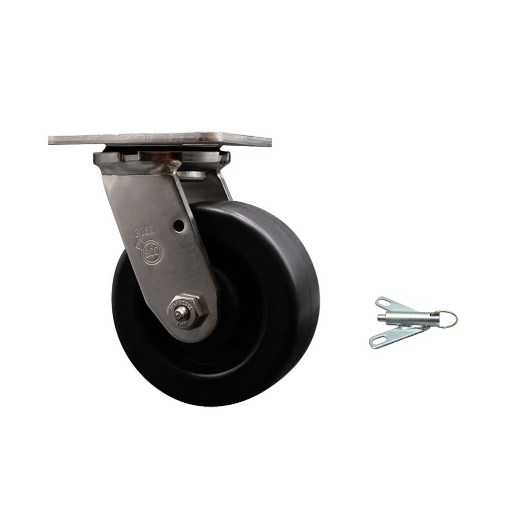 316 Stainless Steel Heavy Duty Swivel Top Plate Caster with Bolt on Swivel Lock and 5 Inch Polyolefin Wheel with Ball Bearings - 650 lbs. Capacity/Caster - Service Caster Brand — photo 1
