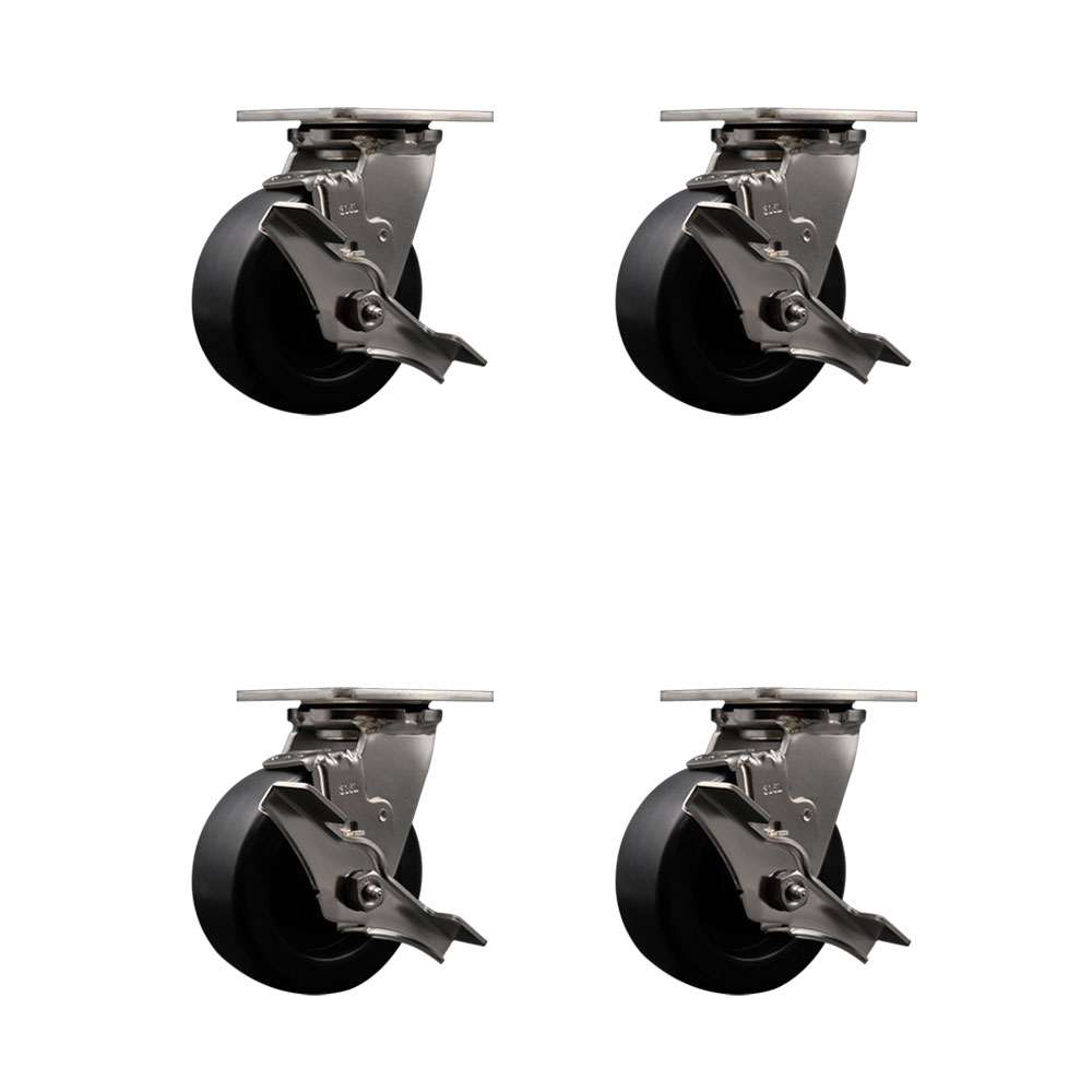 316 Stainless Steel Heavy Duty Swivel Caster Set of 4 with 5 Inch Polyolefin Wheels and Ball Bearings - Includes 4 Swivel with Top Lock Brakes - Service Caster Brand — photo 1