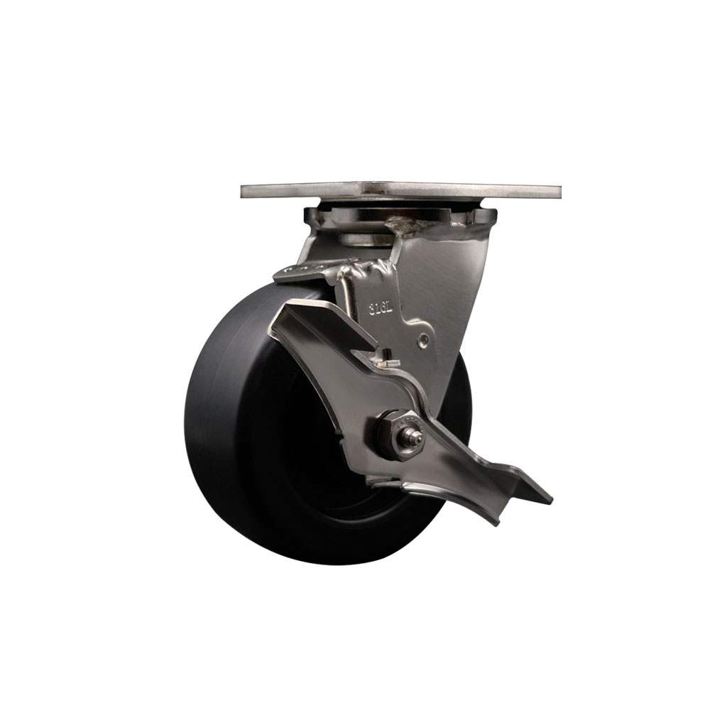 316 Stainless Steel Heavy Duty Swivel Top Plate Caster with Top Lock Brake and 5 Inch Polyolefin Wheel with Ball Bearings - 650 lbs. Capacity/Caster - Service Caster Brand — photo 1
