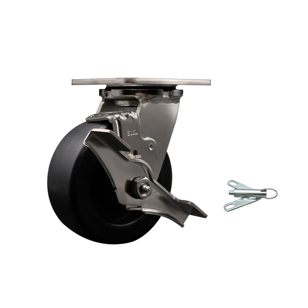 316 Stainless Steel Heavy Duty Swivel Top Plate Caster with Top Lock Brake and Bolt on Swivel Lock and 5 Inch Polyolefin Wheel with Delrin Bearings - Service Caster Brand — photo 1