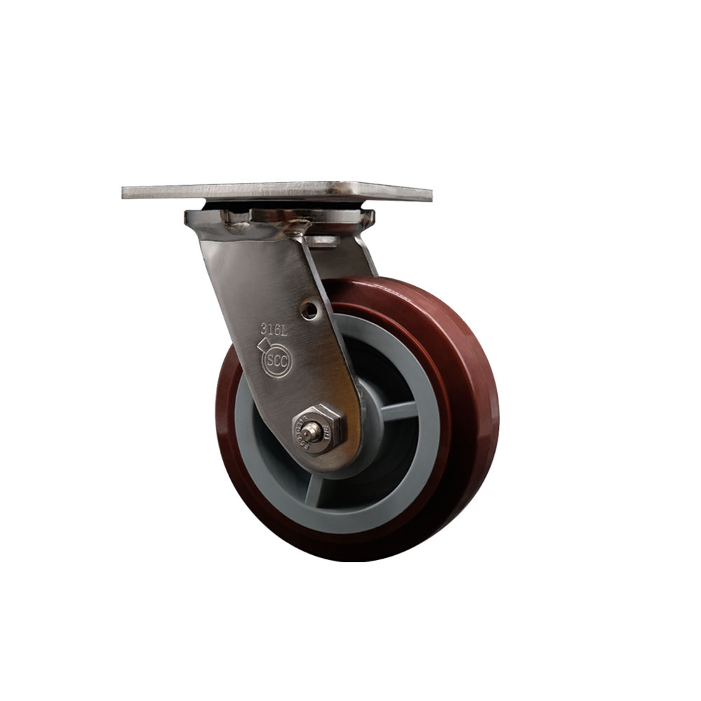 316 Stainless Steel Heavy Duty Swivel Top Plate Caster with 5 Inch Polyurethane Wheel and Ball Bearings - 750 lbs. Capacity/Caster - Service Caster Brand — photo 1