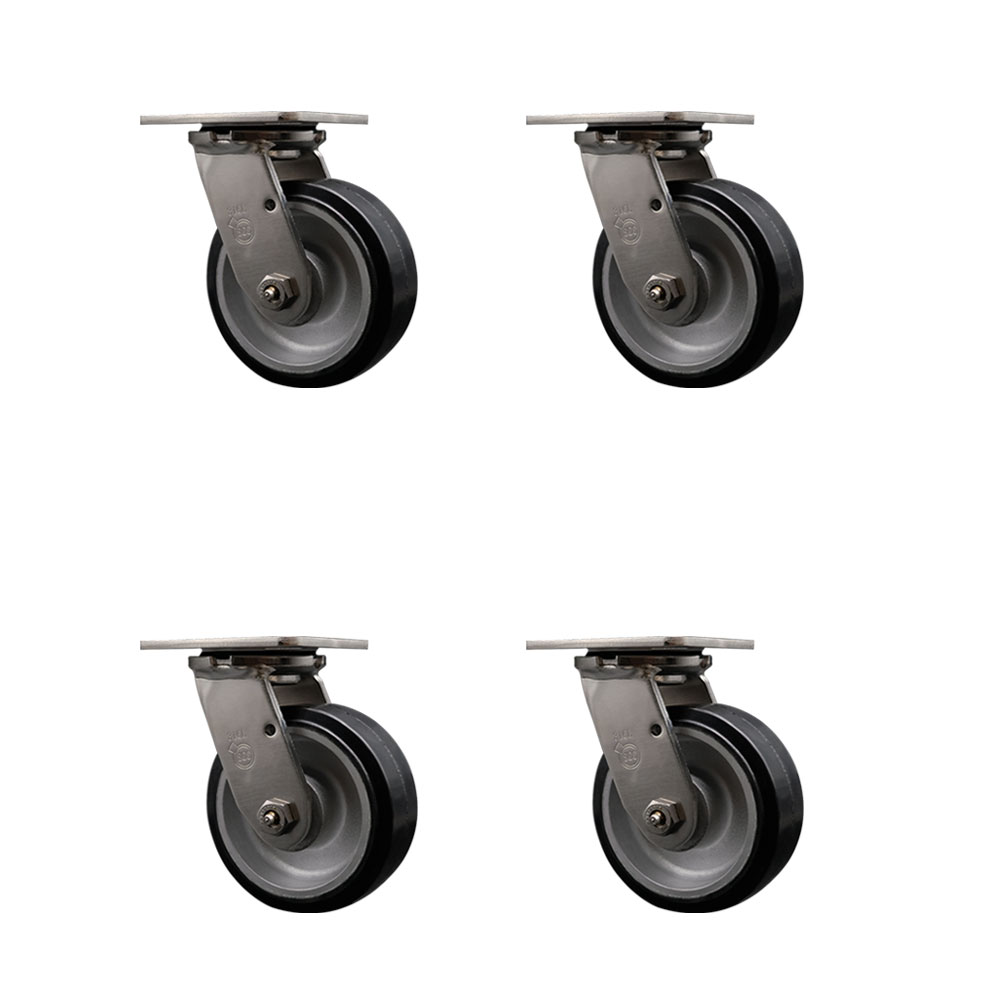316 Stainless Steel Heavy Duty Swivel Caster Set of 4 with 5 Inch Rubber on Aluminum Wheels and Ball Bearings - Includes 4 Swivel - 2,000 lbs. Total Capacity - Service Caster Brand — photo 1