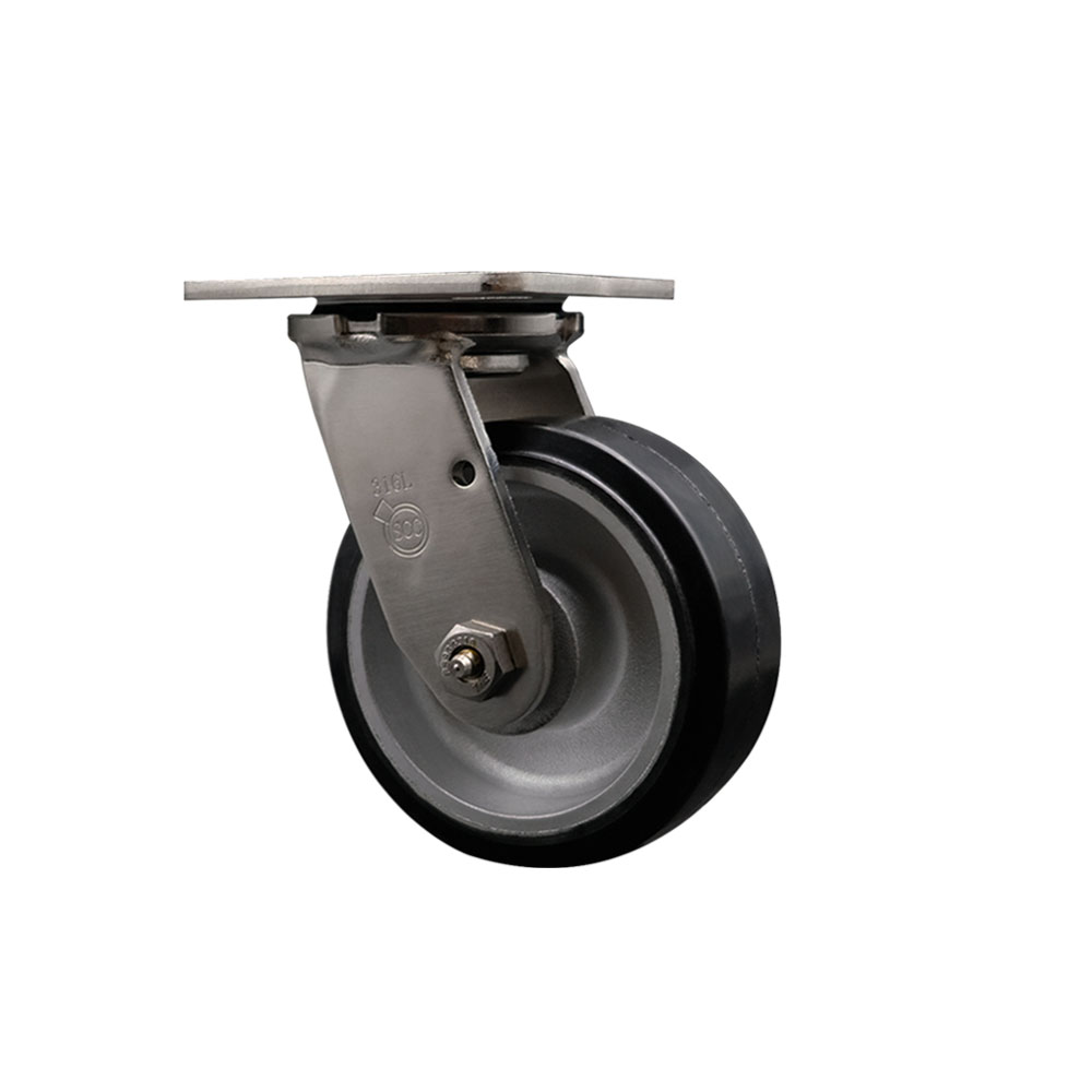 316 Stainless Steel Heavy Duty Swivel Top Plate Caster with 5 Inch Rubber on Aluminum Wheel and Ball Bearings - 500 lbs. Capacity/Caster - Service Caster Brand — photo 1