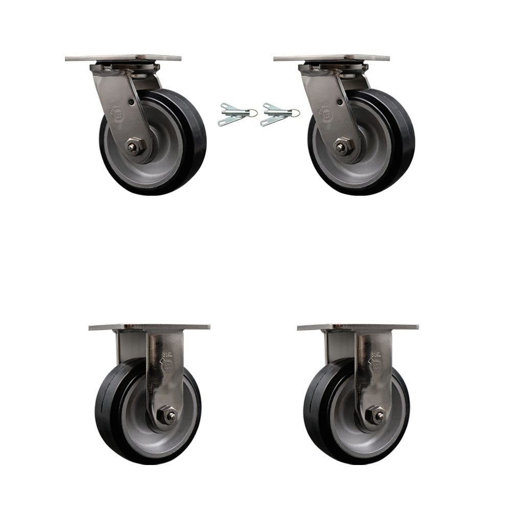 316 Stainless Steel Heavy Duty Swivel Caster Set of 4 with 5 Inch Rubber on Aluminum Wheels and Delrin Bearings - Includes 2 Swivel with Bolt on Swivel Locks and 2 Rigid - Service Caster Brand — photo 1