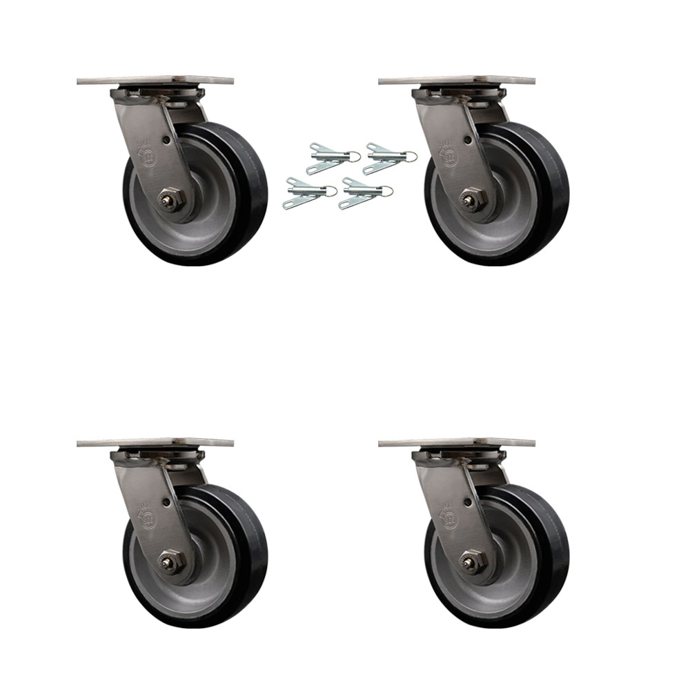 316 Stainless Steel Heavy Duty Swivel Caster Set of 4 with 5 Inch Rubber on Aluminum Wheels - Includes 4 Swivel with Bolt on Swivel Locks - 2,000 lbs. Total Capacity - Service Caster Brand — photo 1