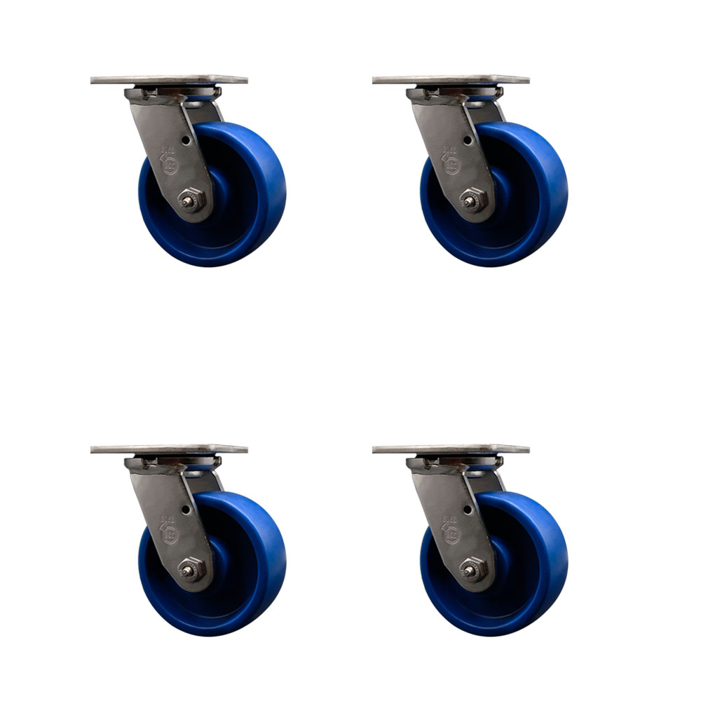 316 Stainless Steel Heavy Duty Swivel Caster Set of 4 with 5 Inch Solid Polyurethane Wheels and Delrin Bearings - Includes 4 Swivel - 4,000 lbs. Total Capacity - Service Caster Brand — photo 1