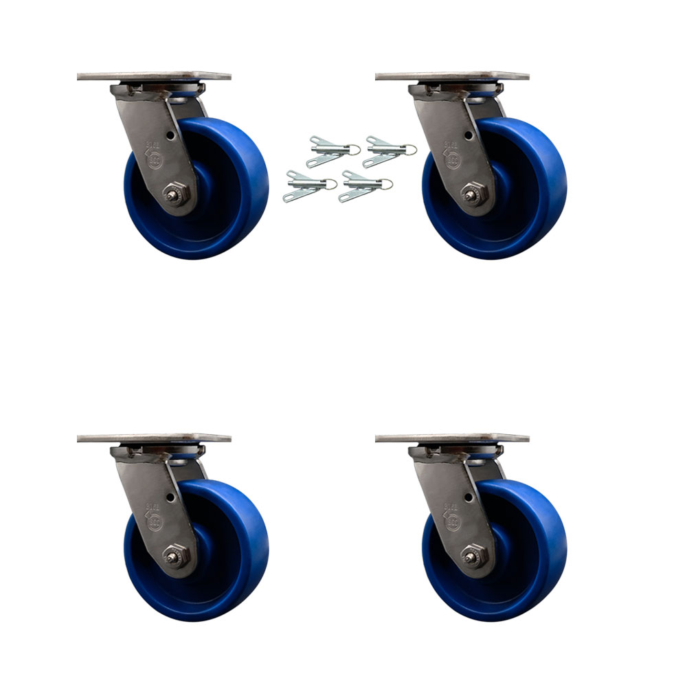 316 Stainless Steel Heavy Duty Swivel Caster Set of 4 with 5 Inch Solid Poly Wheels - Includes 4 Swivel with Bolt on Swivel Locks - 4,000 lbs. Total Capacity - Service Caster Brand — photo 1