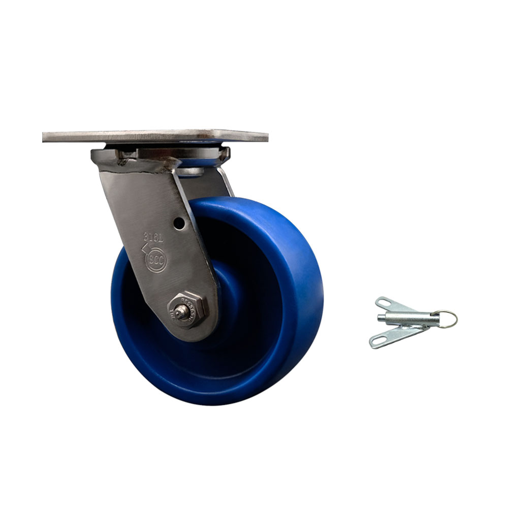 316 Stainless Steel Heavy Duty Swivel Top Plate Caster with Bolt on Swivel Lock and 5 Inch Solid Polyurethane Wheel - 1,000 lbs. Capacity/Caster - Service Caster Brand — photo 1