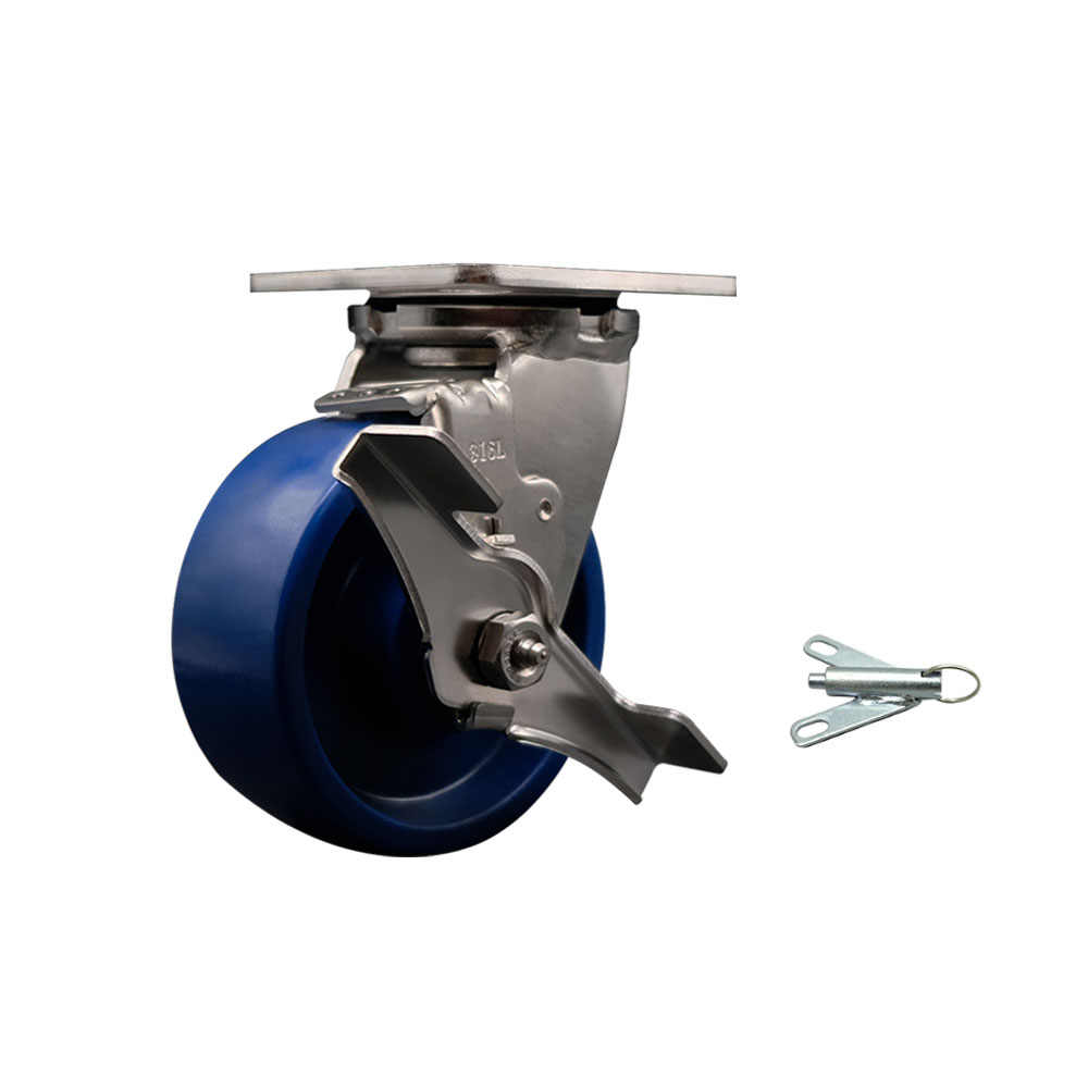 316 Stainless Steel Heavy Duty Swivel Top Plate Caster with Top Lock Brake and Bolt on Swivel Lock and 5 Inch Solid Poly Wheel - 1,000 lbs. Capacity/Caster - Service Caster Brand — photo 1
