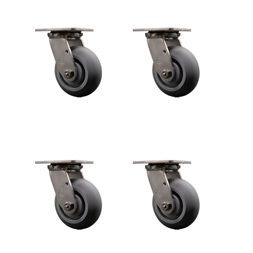 316 Stainless Steel Heavy Duty Swivel Caster Set of 4 with 5 Inch Thermoplastic Rubber Donut Tread Wheels and Ball Bearings - Includes 4 Swivel - 1,400 lbs. Total Capacity - Service Caster Brand — photo 1