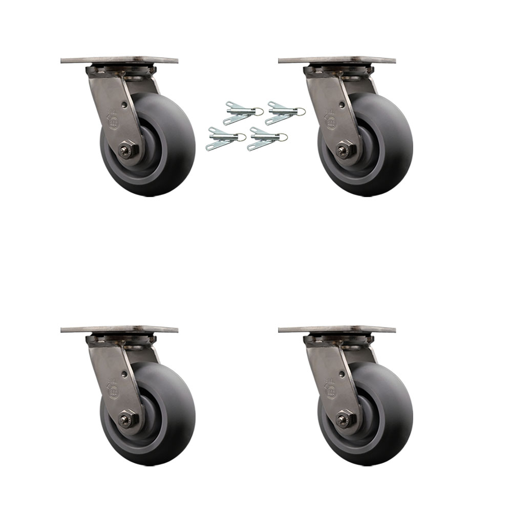 316 Stainless Steel Heavy Duty Swivel Caster Set of 4 with 5 Inch Thermoplastic Rubber Donut Tread Wheels - Includes 4 Swivel with Bolt on Swivel Locks - 1,400 lbs. Total Capacity-Service Caster Brand — photo 1