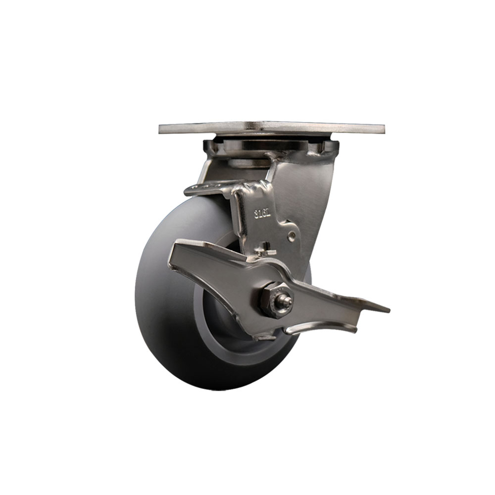 316 Stainless Steel Heavy Duty Swivel Top Plate Caster with Top Lock Brake and 5 Inch Thermoplastic Rubber Donut Tread Wheel - 350 lbs. Capacity/Caster - Service Caster Brand — photo 1