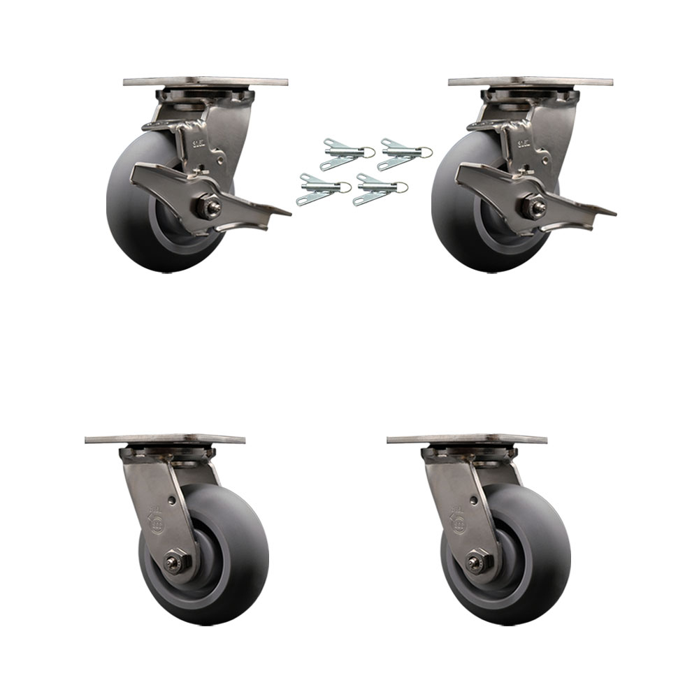 316 Stainless Heavy Duty Swivel Caster Set with 5 Inch Thermoplastic Rubber Donut Tread Wheels - Includes 2 Swivel with Brakes and Swivel Locks and 2 Swivel with Swivel Locks - Service Caster Brand — photo 1