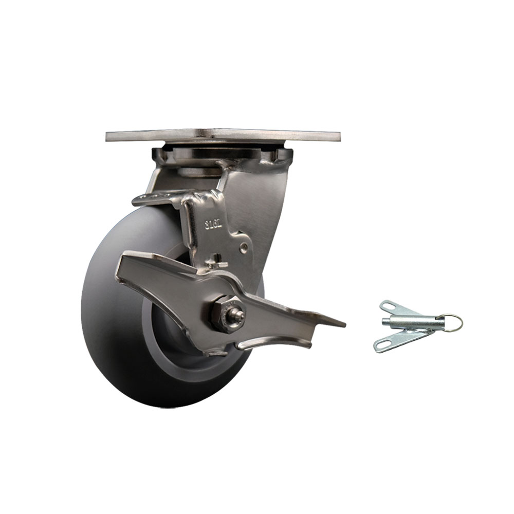 316 Stainless Steel Heavy Duty Swivel Top Plate Caster with Top Lock Brake and Bolt on Swivel Lock and 5 Inch Thermoplastic Rubber Donut Tread Wheel - 350 lbs. Capacity/Caster - Service Caster Brand — photo 1