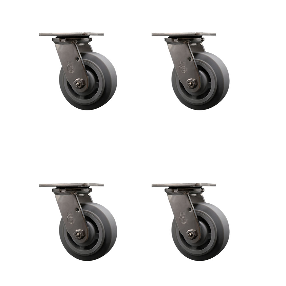 316 Stainless Steel Heavy Duty Swivel Caster Set of 4 with 5 Inch Thermoplastic Rubber Flat Tread Wheels - Includes 4 Swivel - 1,400 lbs. Total Capacity - Service Caster Brand — photo 1