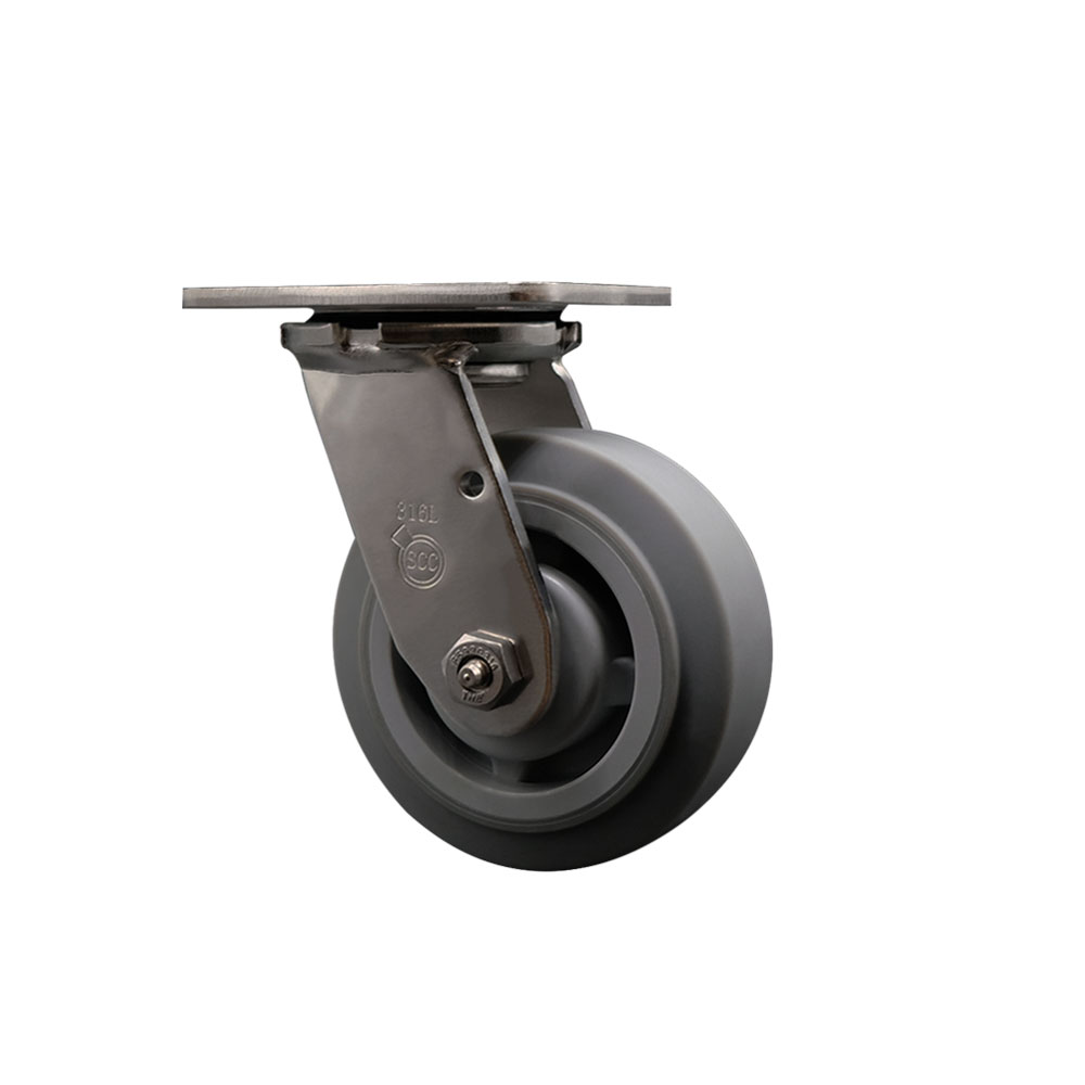 316 Stainless Steel Heavy Duty Swivel Top Plate Caster with 5 Inch Thermoplastic Rubber Flat Tread Wheel and Delrin Bearings - 350 lbs. Capacity/Caster - Service Caster Brand — photo 1