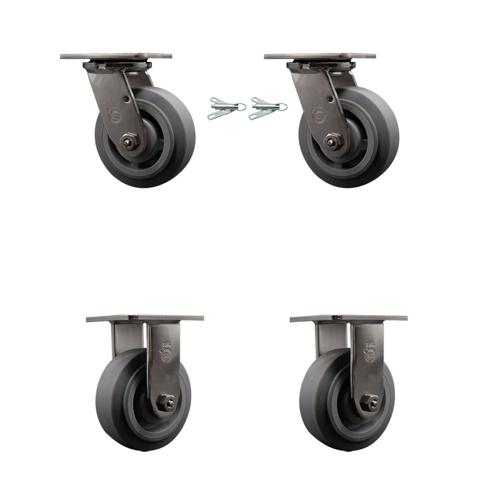 316 Stainless Steel Heavy Duty Swivel Caster Set of 4 with 5 Inch Thermoplastic Rubber Flat Tread Wheels - Includes 2 Swivel with Bolt on Swivel Locks and 2 Rigid - Service Caster Brand — photo 1