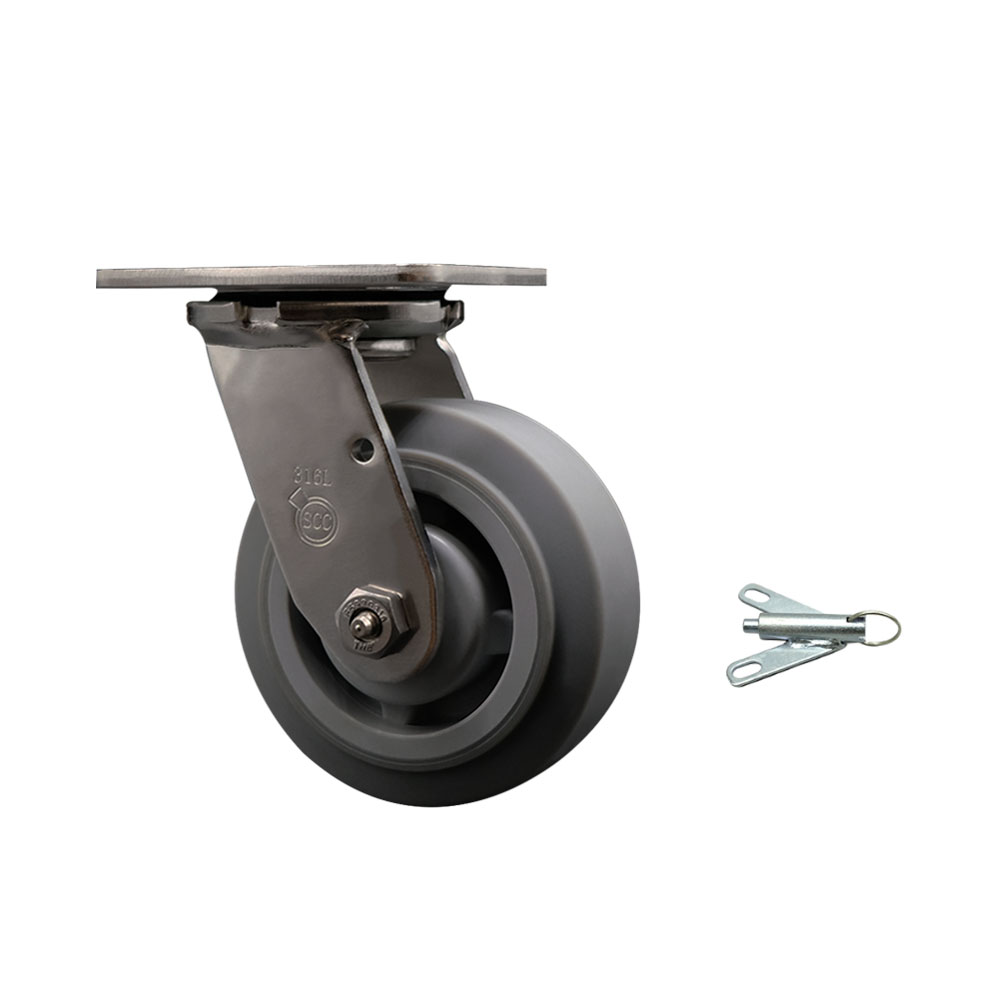 316 Stainless Steel Heavy Duty Swivel Top Plate Caster with Bolt on Swivel Lock and 5 Inch Thermoplastic Rubber Flat Tread Wheel with Ball Bearings - 350 lbs. Capacity/Caster - Service Caster Brand — photo 1