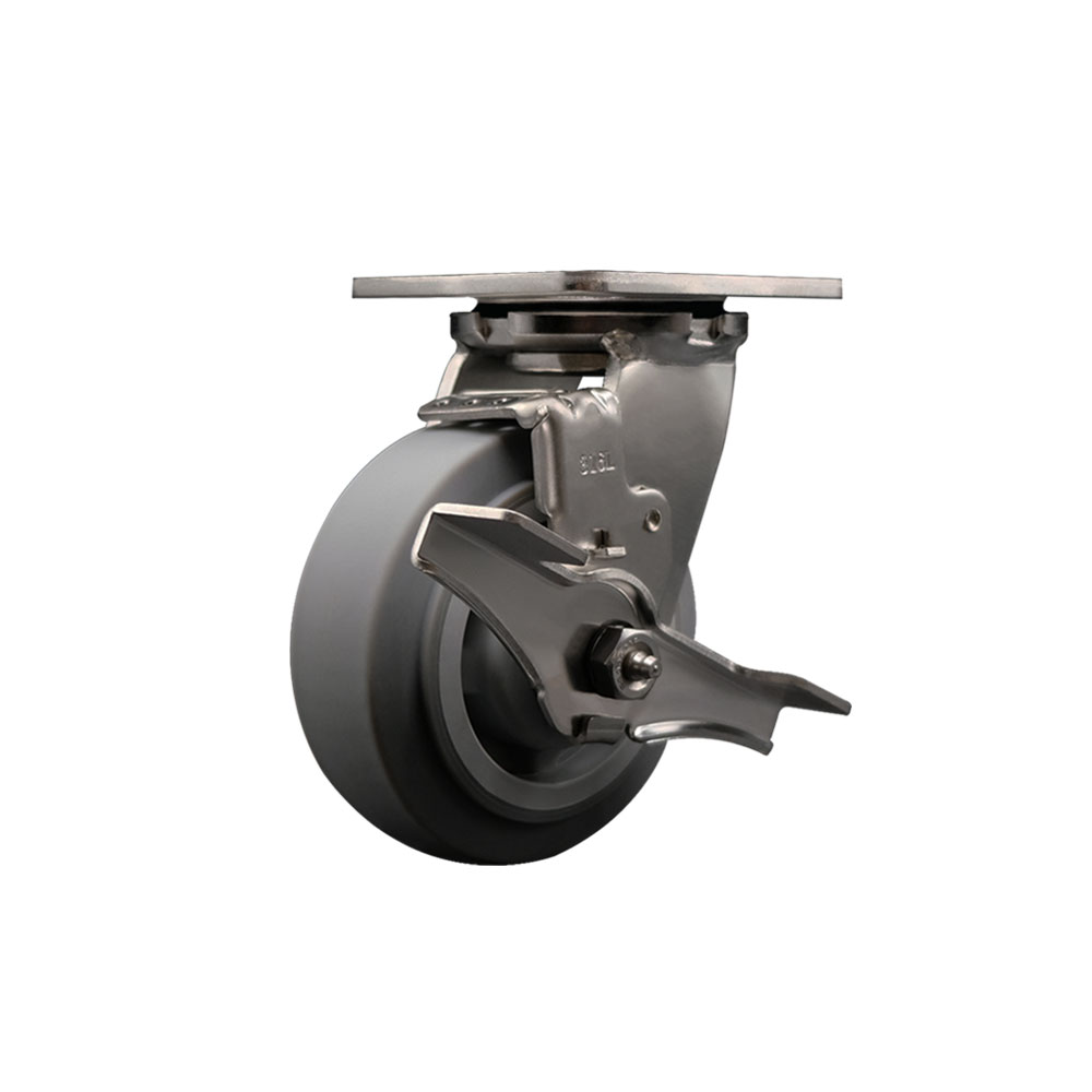 316 Stainless Steel Heavy Duty Swivel Top Plate Caster with Top Lock Brake and 5 Inch Thermoplastic Rubber Flat Tread Wheel with Ball Bearings - 350 lbs. Capacity/Caster - Service Caster Brand — photo 1
