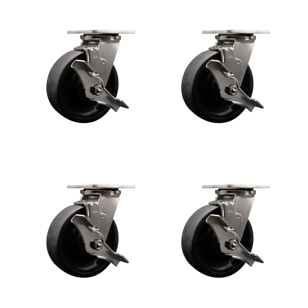 316 Stainless Steel Heavy Duty Swivel Caster Set of 4 with 6 Inch Glass Filled Nylon Wheels - Includes 4 Swivel with Top Lock Brakes - 5,000 lbs. Total Capacity - Service Caster Brand — photo 1