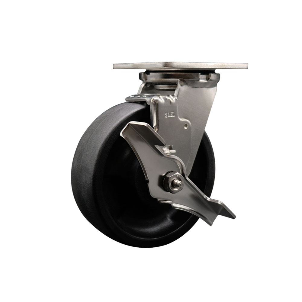 316 Stainless Steel Heavy Duty Swivel Top Plate Caster with Top Lock Brake and 6 Inch Glass Filled Nylon Wheel with Delrin Bearings - 1,250 lbs. Capacity/Caster - Service Caster Brand — photo 1