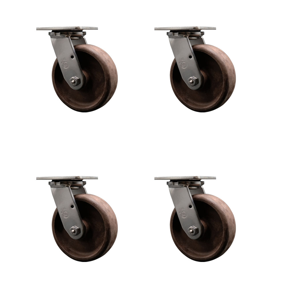 316 Stainless Steel Heavy Duty Swivel Caster Set of 4 with 6 Inch High Temperature Glass Filled Nylon Wheels - Includes 4 Swivel - 4,400 lbs. Total Capacity - Service Caster Brand — photo 1