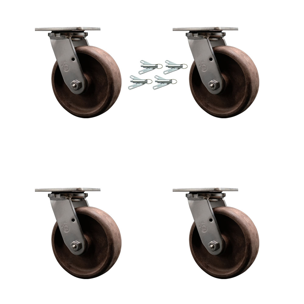 316 Stainless Steel Heavy Duty Swivel Caster Set of 4 with 6 Inch High Temp Glass Filled Nylon Wheels - Includes 4 Swivel with Bolt on Swivel Locks - 4,400 lbs. Total Capacity - Service Caster Brand — photo 1