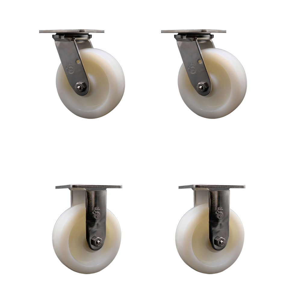316 Stainless Steel Heavy Duty Swivel Caster Set of 4 with 6 Inch  Nylon Wheels - Includes 2 Swivel and 2 Rigid - 5,000 lbs. Total Capacity - Service Caster Brand — photo 1