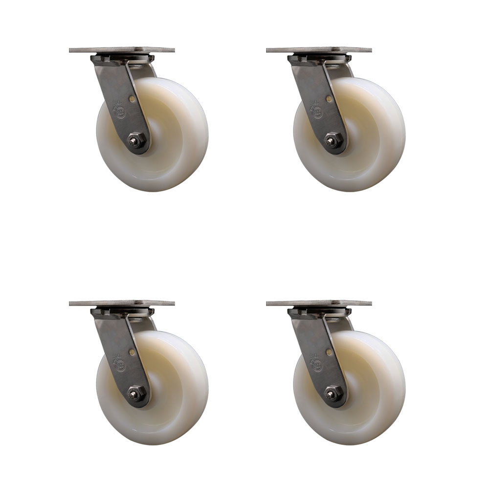 316 Stainless Steel Heavy Duty Swivel Caster Set of 4 with 6 Inch Nylon Wheels and Delrin Bearings - Includes 4 Swivel - 5,000 lbs. Total Capacity - Service Caster Brand — photo 1