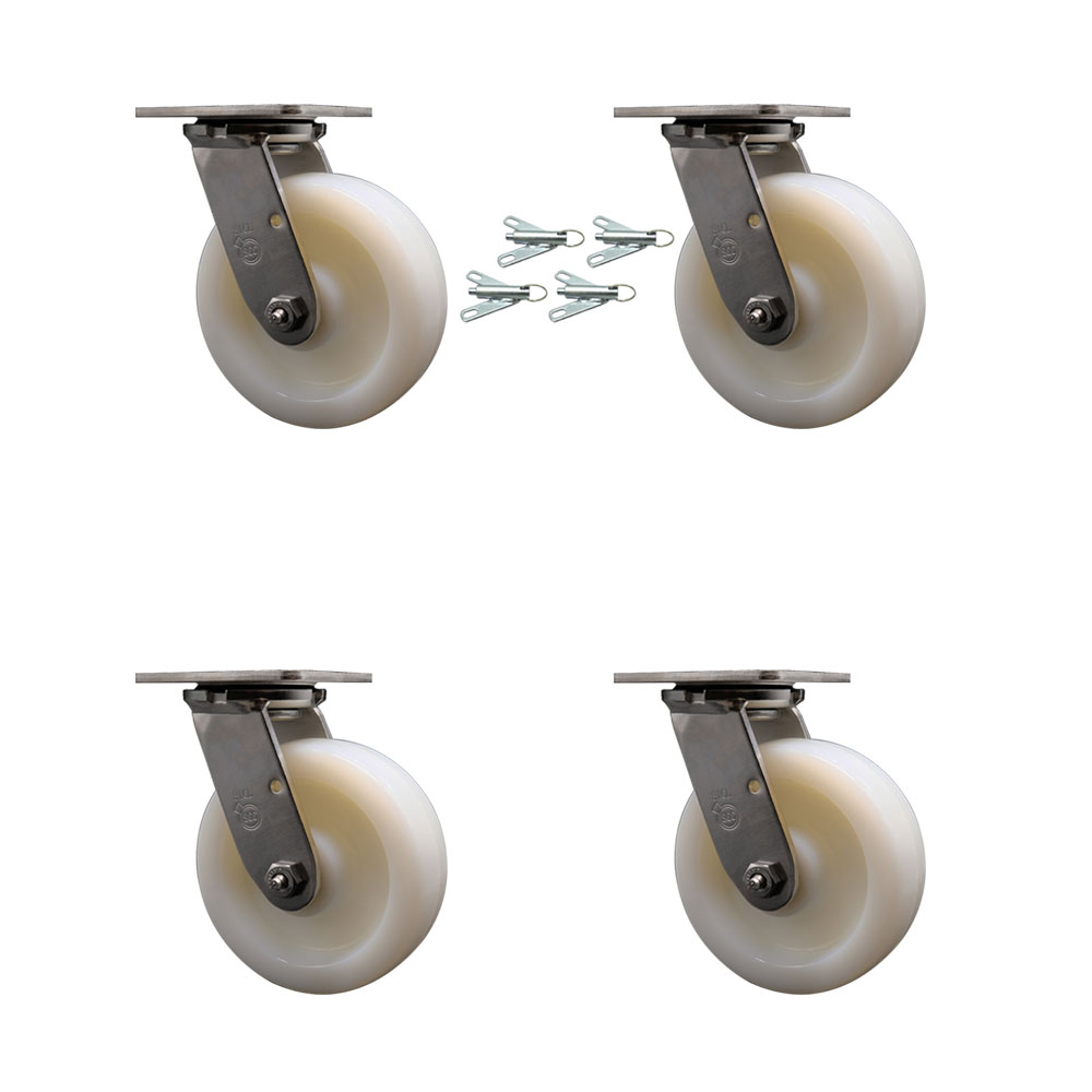 316 Stainless Steel Heavy Duty Swivel Caster Set of 4 with 6 Inch Nylon Wheels and Ball Bearings - Includes 4 Swivel with Bolt on Swivel Locks - Service Caster Brand — photo 1