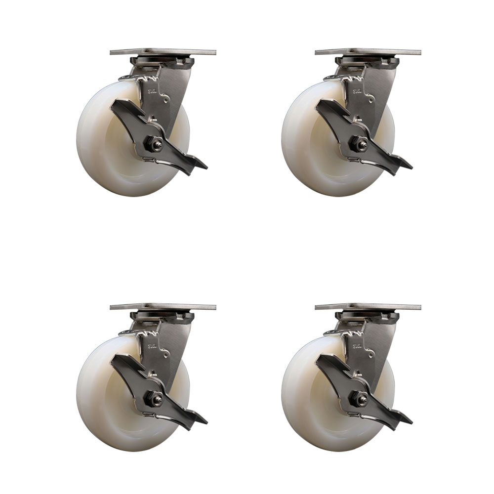 316 Stainless Steel Heavy Duty Swivel Caster Set of 4 with 6 Inch Nylon Wheels and Delrin Bearings - Includes 4 Swivel with Top Lock Brakes - Service Caster Brand — photo 1