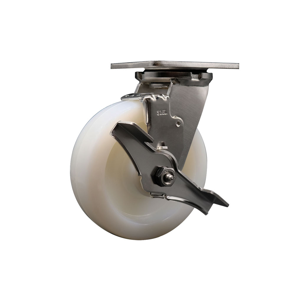 316 Stainless Steel Heavy Duty Swivel Top Plate Caster with Top Lock Brake and 6 Inch  Nylon Wheel - 1,250 lbs. Capacity/Caster - Service Caster Brand — photo 1