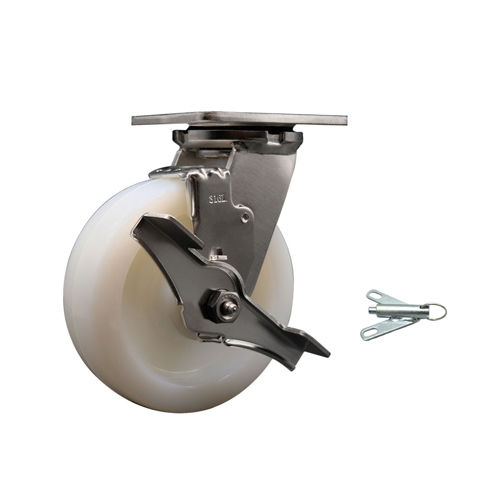 316 Stainless Steel Heavy Duty Swivel Top Plate Caster with Top Lock Brake and Bolt on Swivel Lock and 6 Inch  Nylon Wheel - 1,250 lbs. Capacity/Caster - Service Caster Brand — photo 1